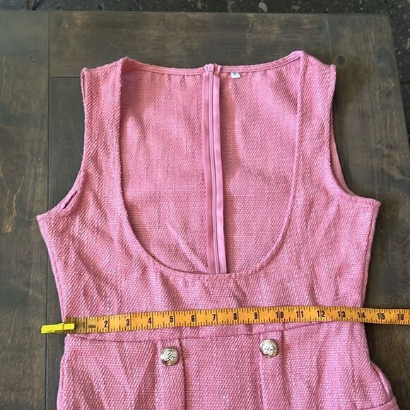 Round Neck Button Front Sleeveless Tweed Dress - Picture 4 of 12